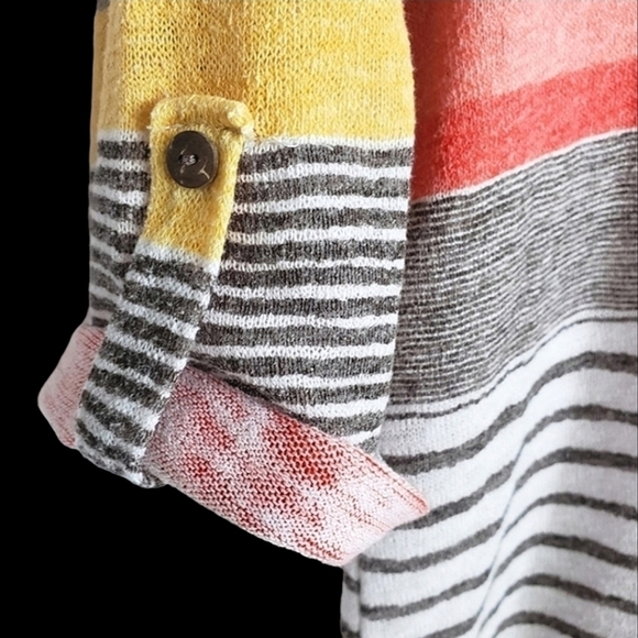 EVERA Women's Striped Tunic Button Short Sleeve Top Medium Blouse - Picture 3 of 5